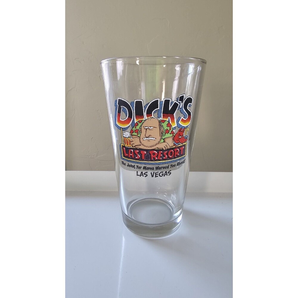 DICK'S LAST RESORT Comic Decal LAS VEGAS Nevada 26oz Beer PINT GLASS 6 5/8" Tall